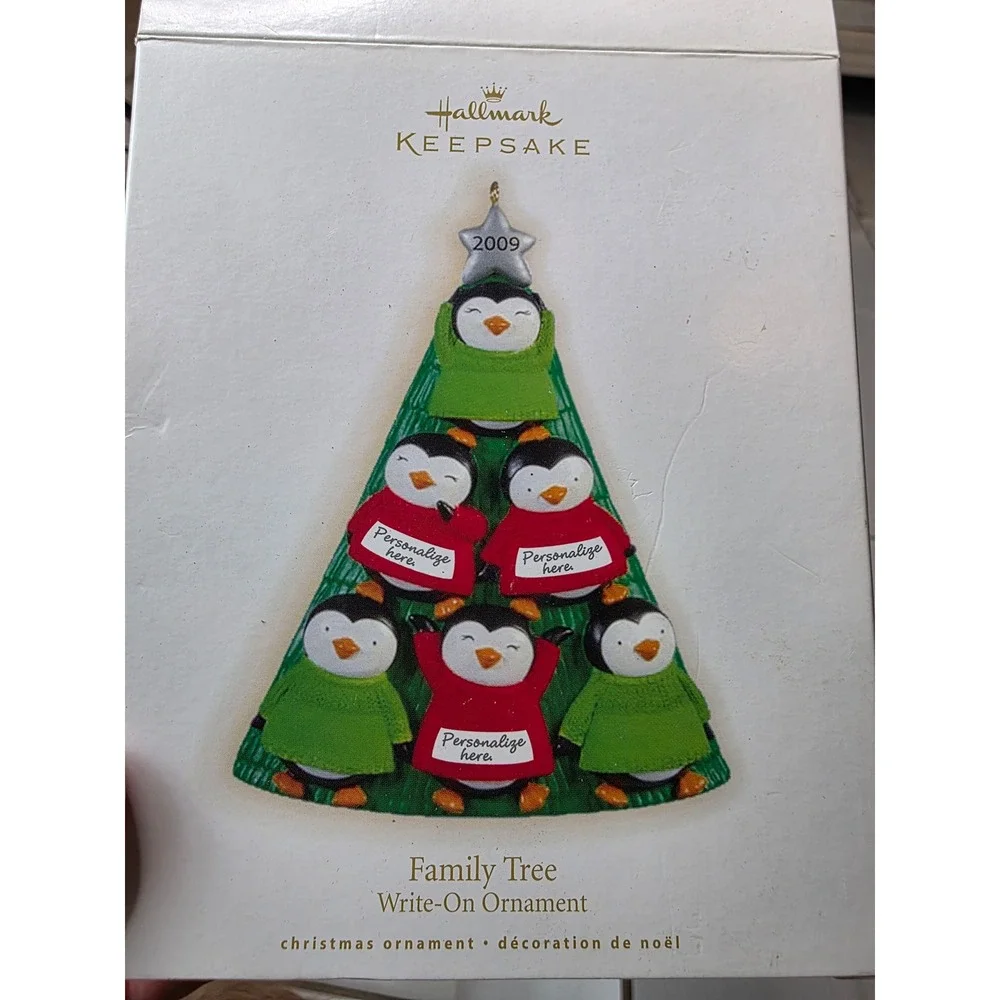 Hallmark Keepsake 2009 Family Tree Penguin Write-On Ornament 6 Penguins Dated A3